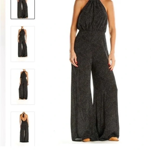 Express Black And White Speckle Halter Wide-Leg Jumpsuit - Picture 5 of 10